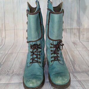 Dkode Women's Light Blue Leather Fold-Over Ankle Boots Size 39 Made in Portugal